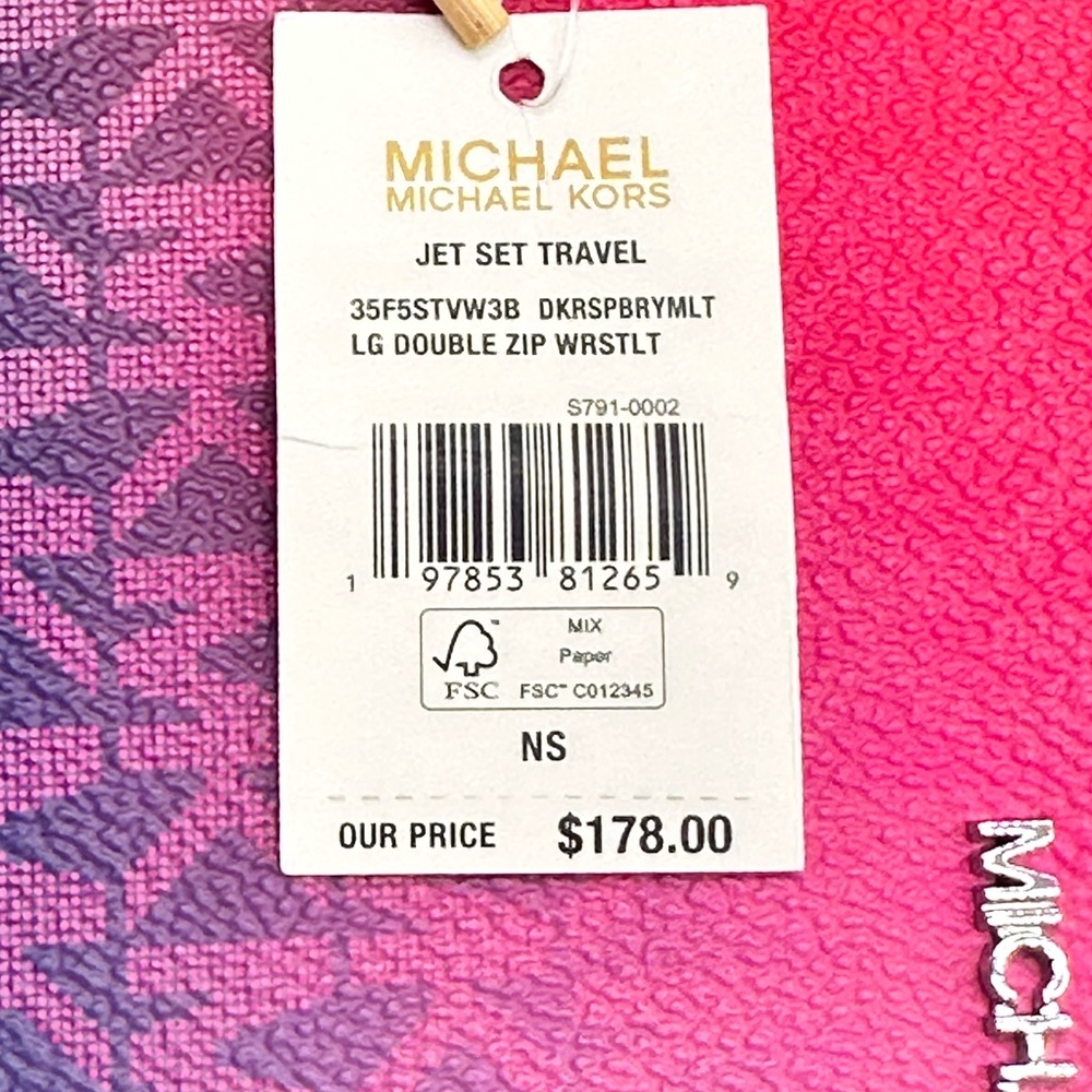 MICHAEL KORS
Jet Set Large Ombré Logo Wristlet Dark Raspberry color - Picture 9 of 15